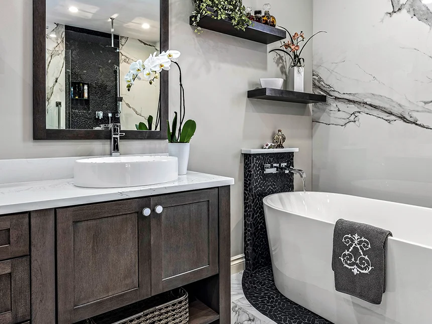 Custom bathroom remodel with large-format tile and walk-in shower — Northern Virginia