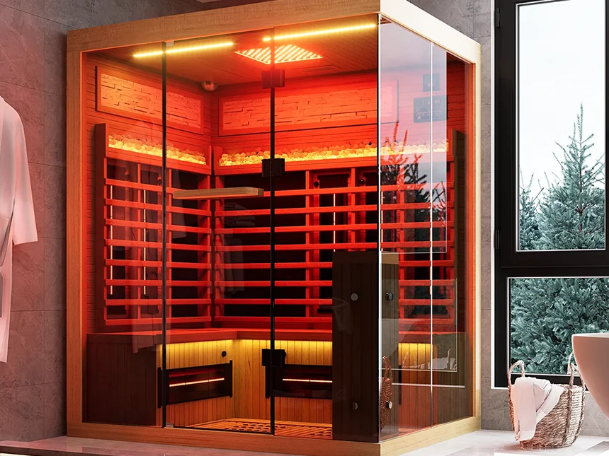Cedar sauna wall and bench construction detail — Northern Virginia custom sauna build